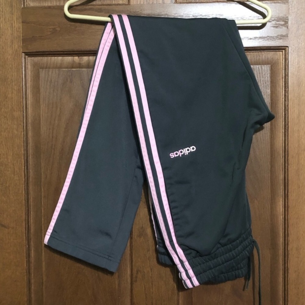 Adidas small gray and pink straight leg sweatpants